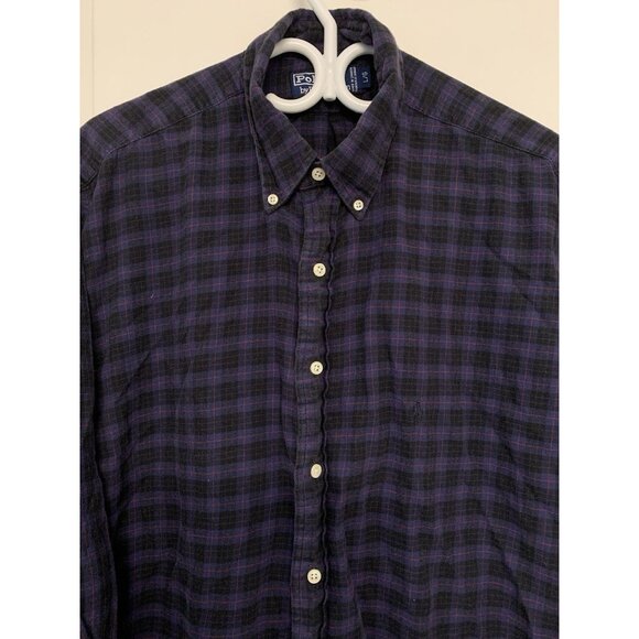 Vintage Polo By Ralph Lauren Purple Button Down Plaid Flannel Made In Canada - Picture 3 of 8